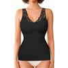 ciksob Canottiera da donna con reggiseno integrato, imbottita, controllo della pancia, canottiera modellante per il corpo con pizzo modellante, nero, Medium