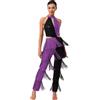 Kaerm Costume Stile Disco Anni '70 Donna Tuta Intera da Ballo Latino Americano Tango con Frange e Paillettes Body Danza Classica Moderna Costume Carnevale Halloween Bianco XXL