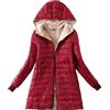 Generic Giacche invernali calde da donna, giacca lunga imbottita con cappuccio, foderata in pile invernale, cappotto caldo in cotone con tasche cerniera, rosso vino, taglia grande
