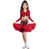 Generic Vestito da Ballo Latino con Stampa Leopardata per Ragazze Gonna da Ballo Professionale per Ballo da Sala Costume da Ballo per Salsa Rumba e Tango,Rosso,160
