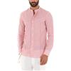 Giosal Camicia Lino Uomo Fantasia Rigata Righe Sottili Collo Coreano Maniche Lunghe Bottoni (M, Beige Colletto)