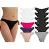 HAND'S FLOWER 12 Slip Donna Ragazza, Cotone Elasticizzato, Tinta Unita, Vita Bassa, Colori Assortiti (12, L-XL)