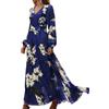 Onsoyours Abito Maxi Donna Scollo A V Vestiti Lungo Stampa Floreale Vita Alta Cerimonia Vestito Elegante Manica Lunga Curvy Swing Spiaggia Abiti Casual Autunno A Blu L
