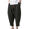 ShiFan Pantaloni di Lino Uomo Baggy Casual Pantalone Pinocchietti con Tasconi Nero XL
