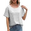Generisch Maglia metallica da donna, con brillantini, a maniche corte, con paillettes, per le vacanze, a maniche lunghe, da donna, 44, argento, L