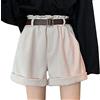 Xmiral Pantaloncini tascabili Morbidi Pantaloni Alti in Velluto a Coste da Donna Larghi con Vita Plissettata Casual Super Completo Maglietta E Pantaloncini
