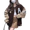 ORANDESIGNE Giacca Baseball Donna Vintage Bomber Giacca Invernale Giacca Pelle Unisex Jacket Vintage Oversized Cappotto del Campus Primavera e Autunno L Marrone S