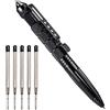 Regerly Penna di Autodifesa,Regerly 1 Pezzi Penna Tattica Portatile Multifunzionale Autodifesa Tool con Rompi Vetro di Emergenza con 5 ricariche nere per Autodifesa Personale (Nero)