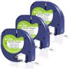 Doree 3 x Compatibile Nastro 91200 S0721520 in Carta, 12 mm x 4 m, Nero su Bianco, Compatibile con Dymo LetraTag, Dymo LT-100H, LT-100H Plus, LT-100T, LT-100T Plus, LT100-H, 200B, QX-50, XM, XR