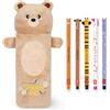 Legami Astuccio super morbido penne gel cancellabili | Set di 5 graziose penne a forma di animale con inchiostro termosensibile + astuccio in peluche (Orsacchiotto)