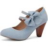 Dasongff Mary Jane - Scarpe da ginnastica con fiocco a farfalla retrò chiuso, punta tonda in pelle PU chic fiocco a farfalla vintage Gatsby, Azzurro, 40 EU