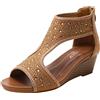 Cocila Sandali Donna Primavera Estate Tacco A Zeppa Punta Cerniera Posteriore Traspirante Comodo Strass Solido Stile sandali da donna Espadrillas Estive Con Plateau Sandalo Elegante Per Anziani