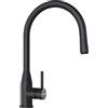 SCHOCK|Miscelatore Cucina KAVUS Colore Con Doccia Estraibile, Rubinetto Canna Alta Curvata, Saving Apertura 90°, Acciaio Inox Massiccio 304 smaltato Nero Opaco, Abbinabile ai lavelli.