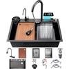 MaxTom Lavello Da Cucina A Vasca Singola, Nuovo Lavello A Cascata In Acciaio Inox Per L'intelligenza, Installazione A Ribalta O Sottopiano, Con Rubinetto Estraibile (Color : Black-Grey, S : 75x46cm)