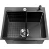 HOMEONENIC Lavello da cucina, nero, 45 x 40 cm, 1 vasca, in acciaio inox, rettangolare, moderno, con scolapiatti, rubinetto, dispenser di sapone (senza rubinetto)