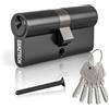 GANZTECH 50/50 (100mm), serratura nera a botte, chiave con 5 chiavi standard, serratura a cilindro europeo in Lega di alluminio, stabile sicura per porte in legno, composite e UPVC