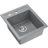 QUADRON Lavello da cucina in granito | dimensioni 50 x 43 x 20,3 cm, grigio e acciaio | Lavello JOHNNY 100 in granito Lavello a vasca singola | Lavello da incasso con foro per rubinetto