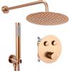 Rea - Set Doccia Da Incasso Lungo Copper Brush + Box Con Termostato Sistema Doccia In Ottone Per Bagno (Rame Spazzolato) 36,5x17x25cm