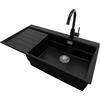 PRIMAGRAN Lavandino da Cucina Nero 90x50cm, Lavello in Granito a 1 vasca + Rubinetto 32x20cm + Set di accessori, Lavabo da Cucina Incasso al Mobile 60cm - Sydney Ergo S393