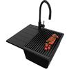 PRIMAGRAN Lavandino da Cucina Tutto Nero 55x50cm, Lavello in Granito a 1 vasca + Rubinetto 40x38cm + Set di accessori, Lavabo da Cucina Incasso al Mobile 40cm - Copenhagen Top S056