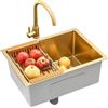 OMGMTSTORE Vasca Singola Oro Spazzolato Lavello Da Cucina In Acciaio Inox Lavello Da Cucina Quadrato Da Incasso O Sottopiano Con Rubinetto E Piletta (Color : Gold, Size : 55×40cm)