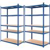 ECD Germany Set 2 Scaffali in Metallo Verniciato a Polvere con 5 Ripiani Senza Bullone a Legno MDF 200x100x50 cm Caricabile Fino a 875 kg Scaffale per Garage Cornice Galvanizata Scaffalatura Officina