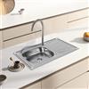 HUOLE Lavello in acciaio inox, Lavello da incasso con foro per rubinetto,lavello in acciaio inox,Lavello Cucina Vasca con Gocciolatoio DX in Acciaio da Appoggio(90 * 50 * 15 cm (argento))