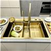 OMGMTSTORE 85 x 50 cm, lavello da cucina in acciaio inox, 1 vasca, grande piano di lavoro, con rubinetto estraibile, 2 scolapiatti, tagliere, dispenser di sapone, lavastoviglie per bicchieri, sifone