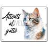 Lovelytiles Cartello Attenti Al Gatto 15 X 20 Cm,Facile da installare, per Uso Interno o Esterno,Resistente UV,Resistente alle intemperie, Decorazioni Per La Casa