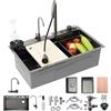 Generico 75x45cm Lavello Da Cucina In Acciaio Inox Nero Multifunzione 1 Vasca Con Rubinetto Estraibile A Cascata Dispenser Sapone Lavabicchieri Per Montaggio A Vista O In Alto Completo Di Accessori Come Sifone