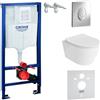LAVITA Elemento da parete Solido Start + parete sospesa WC Praia bianco senza bordi + sedile WC SoftClose | pulsante cromato | Set completo | Cassetta di risciacquo da incasso | WC completo |