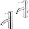 Inbagno Set rubinetti miscelatori lavabo e bidet cromati, scarico incluso, Piralla serie Essenza (Set Lavabo e Bidet)