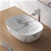 Inbagno Lavabo Da Appoggio Ovale 50x38 Cm Dal Design Moderno In Ceramica Dall'Effetto Marmorizzato Bianco Linea Tokyo