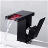 SHZICMY Rubinetto a LED per bagno a cascata, rubinetto per lavabo con RGB 3 cambia colore, in vetro illuminato, per bagno (nero, cromato)