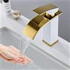 XDSMB Rubinetto Bagno Rubinetto a Cascata per Lavabo Monocomando Miscelatore Lavabo Bagno,bianco+oro