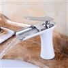 XJTNLB Rubinetto Bagno Lavabo Cascata Rubinetto Lavabo Bagno Maniglia Singola Acqua Calda e Fredda Rubinetteria Bagno Cascata,Bianco + Cromo,Basso