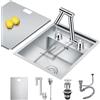 XDCXYD Nascosto Lavandino Bar Cucina con Rubinetto Pieghevole, Lavandino Bar a Vasca Singola Sottopiano in Acciaio Inossidabile Nascosto per Piccole Cucine Bar RV (Silver A, 35x45x22CM)