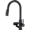 Weirun Rubinetto da cucina, miscelatore da cucina con doccetta estraibile, monocomando girevole ad arco alto, rubinetto per lavello in acciaio inox, con lavacalici e risciacquatore per bicchieri, nero opaco