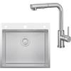 CECIPA 44x49 cm Lavello con L Rubinetto Cucina Estraibile, Lavandino Cucina 1 Vasca in Acciaio Inox per Mobile da 50cm