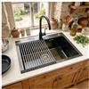 HZKSINNK Lavello da cucina, 55 x 45 cm, lavello nero in acciaio inox, 1 lavello a incasso, con sgocciolatoio arrotolabile e distributore di sapone, sifone e troppopieno