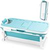 Joparri Vasca da bagno pieghevole per adulti, misura L, 132 x 60 x 50 cm, portatile, pieghevole, ideale per piccoli bagni | pieghevole Bathtub | con cestello per sapone, drenaggio rapido, blu