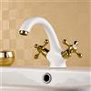 ZYCDP Rubinetto Bagno Lavabo Vintage bianco Oro, Miscelatore Lavabo Con Doppia Leva, Rubinetto Bagno Lavabo con Acqua Calda e Fredda, Rubinetto Lavabo Bagno Vintage in Ottone