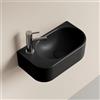 EMKE Lavabo Sospeso 400 x 215 x 120 mm - Lavabo Compatto ed Elegante per Piccoli Bagni e WC Ospiti -Rubinetto a sinistra, Installazione a Parete, Nero Opaco
