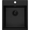 PRIMAGRAN Lavello da Cucina Tutto Nero 43x50cm, Lavandino in Granito a 1 vasca + Sifone Classico, Lavabo da Cucina Incasso al Mobile 45cm - Riga S131