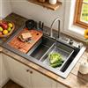 KOOGIMDDR 75x45cm Lavello A Cascata Multifunzionale Da 13 Pezzi Set Lavello Da Cucina In Acciaio Inossidabile Con Rubinetto Estraibile Con Display Digitale Postazione Di Lavoro A Vasca Singola