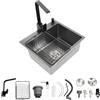 awolsrgiop Lavello nero 45 x 40 cm, lavello da cucina in acciaio inox, lavello da incasso, rubinetto a 360°, dispenser per sapone, scolapiatti, protezione per troppopieno, 1 bacino