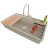 PRIMAGRAN Lavandino da Cucina al Mobile 90cm + Rubinetto, 88x53cm | Set: Rubinetto BW6020 + Kit di scarico + Lavello in Granito a 1 Vasca - Oslo 90 Pocket, Beige