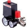 TC TECHNIC, regolatore di pressione, interruttore per compressore d'aria, 2 manometri, automatico, nero