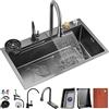 Earnmore Lavello singolo da cucina in acciaio inox 304 Nano Raindance Cascata, per la casa, con rubinetto estraibile, rondella a tazza pressurizzata (80 x 45 x