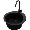 PRIMAGRAN Lavandino da Cucina Tutto Nero 50x50cm, Lavello in Granito a 1 vasca + Rubinetto 32x20cm + Set di accessori, Lavabo da Cucina Incasso al Mobile 45cm - Pise Top S010